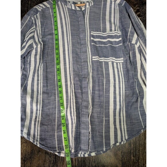 Lucky Brand Women's Blouse 1X Plus White  Blue Button Up Pockets Long Sleeve 103 - Picture 7 of 9